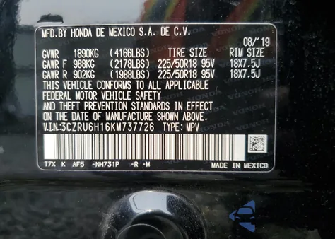 2019 Honda Hr-V Sport z USA, uszkodzony, nr VIN 3CZRU6H16KM737726